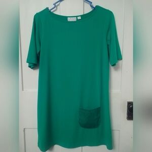 2/$25 Joan Rivers Women's Long Tee Green Sequins Pocket Short Sleeve Size XS